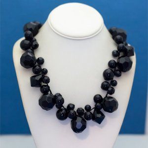 30 inch, Vintage Black Gothic Bead Stones Unique Beaded Necklace - M36